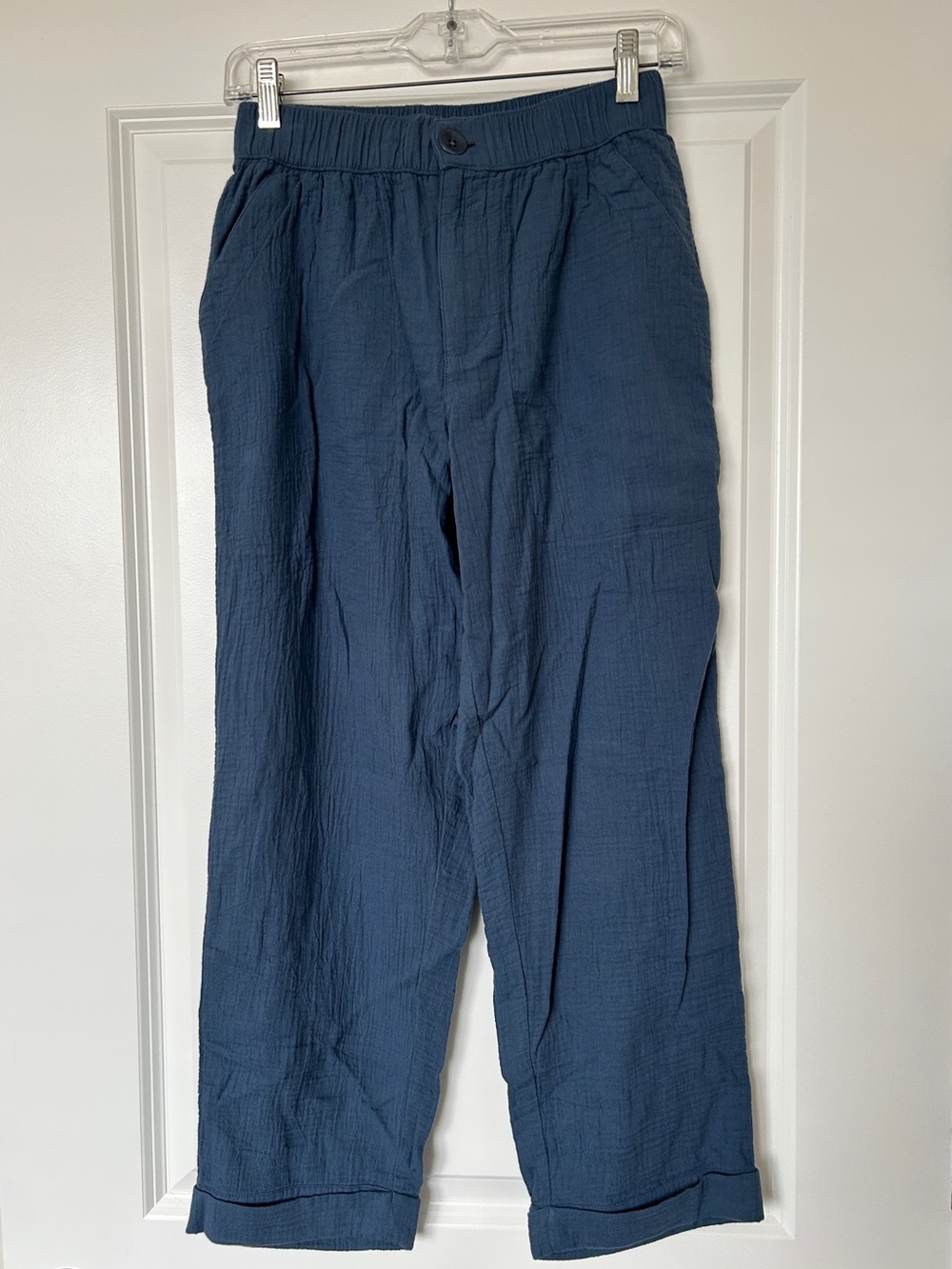 NEW Pact Organic Cotton Coastal Double Gauze Rolled Cuffed Pant XS French Navy